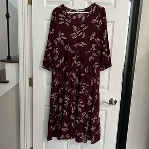 Sonoma Tiered Babydoll Dress in Maroon Floral Print